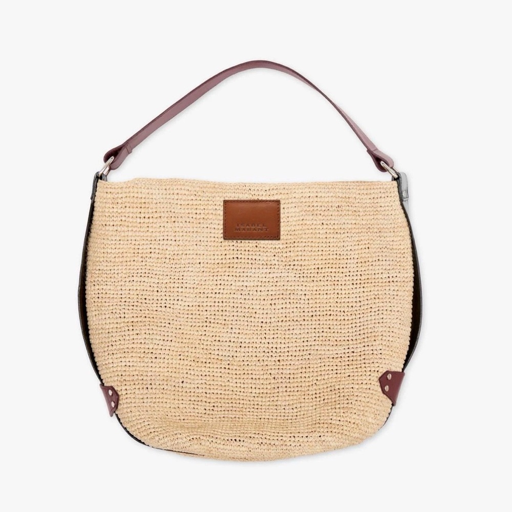 Isabel Marant Bayia Bag Natural Raffia and Midnight Navy Leather NWT - Picture 3 of 13
